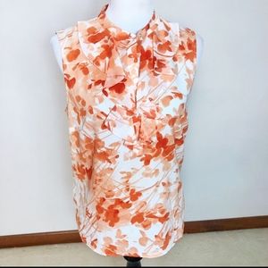 Talbots sleeveless floral orange & white blouse